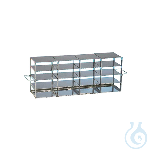 Rack for upright freezers, stainless steel, for 5 x 4 cryoboxes of 50 mm tall