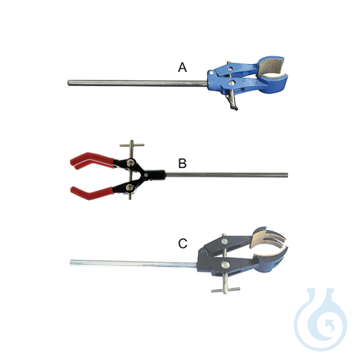 Retort clamp, 3 prongs, rubber sleeved