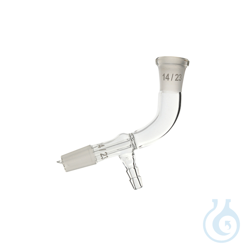 Receiver adapter, bent at 105º, with internal tube and lateral hose, 14/23, LBG