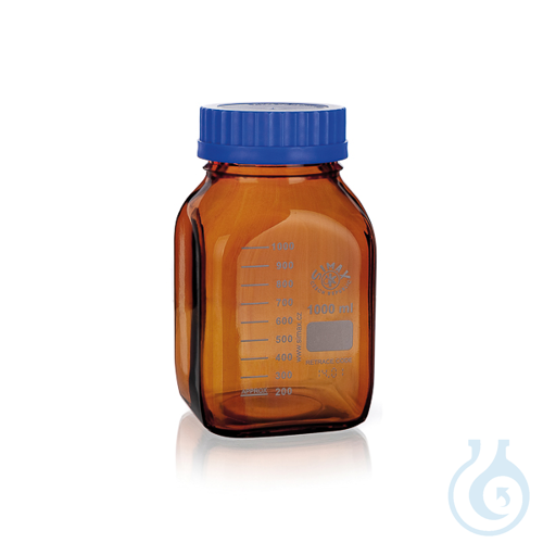 Laboratory bottle with ISO GL80 thread, graduated, Boro 3.3, amber, 1000 ml, 10