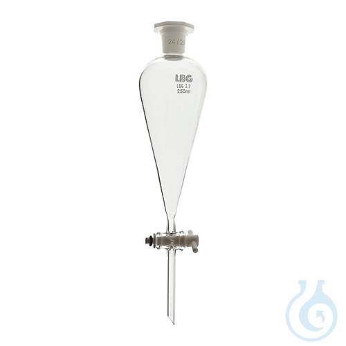 Separatory funnel, conical with PTFE stopcock and plastic stopper, 125ml, LBG 3.