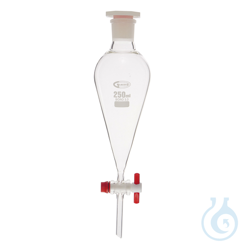 Separatory funnel, conical with PTFE stopcock and plastic stopper, 50 ml, GLASSC
