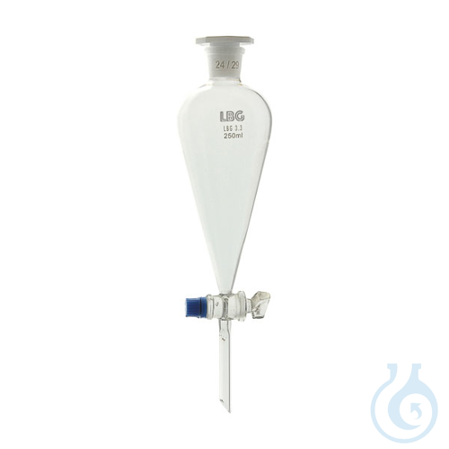 Separatory funnel, conical, with glass stopcock and plastic stopper, 60ml, LBG 3