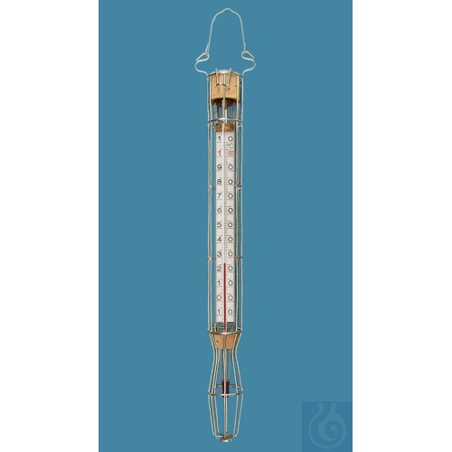 Cylinder thermometer in tinned wire frame, enclosed scale, 0+100:1°C, capillary