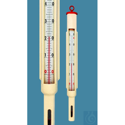 Floating thermometer, enclosed scale, 0+100:1°C, capillary prismatic colourless,