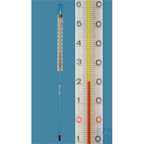 Straight stem thermometer for drying oven, enclosed scale, -10+100:1°C,