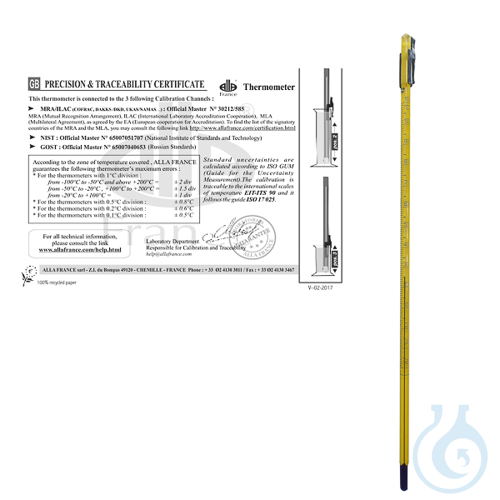 Thermometer with precision and traceability certificate, Alla France, -10 + 60 º