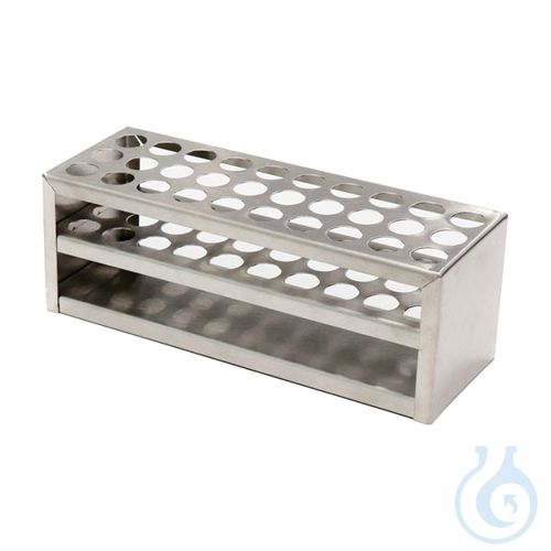 Stainless steel test tube rack, 30 holes, tubes Ø