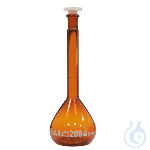 Volumetric flask amber class A with plastic stopper, 2000 ml, mouth size 29/32,