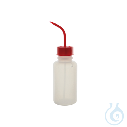 Wide neck wash bottle, graduated, red cap, LDPE, 500 ml