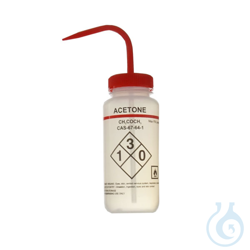 Safety labelled wash bottle with anti-drip system, LDPE, methanol