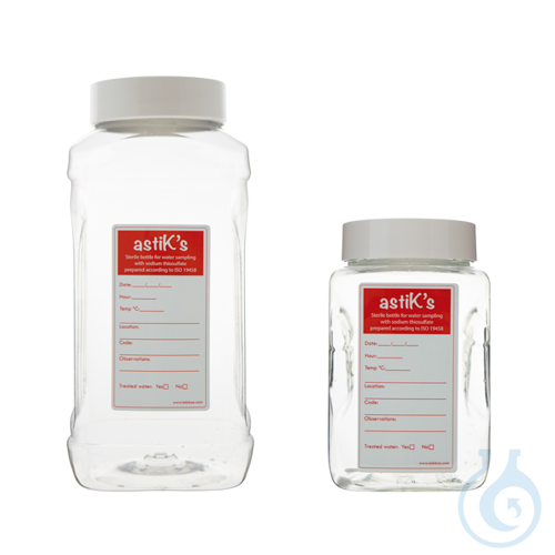 Water sampling bottle, PET, sterile, with thiosulfate, 500 ml, wide neck, 60 pcs