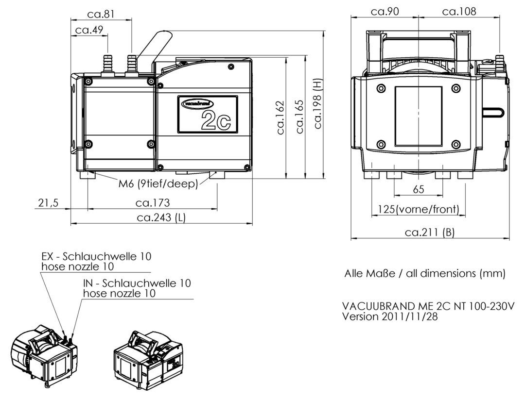 ME 2C NT, US dimensions