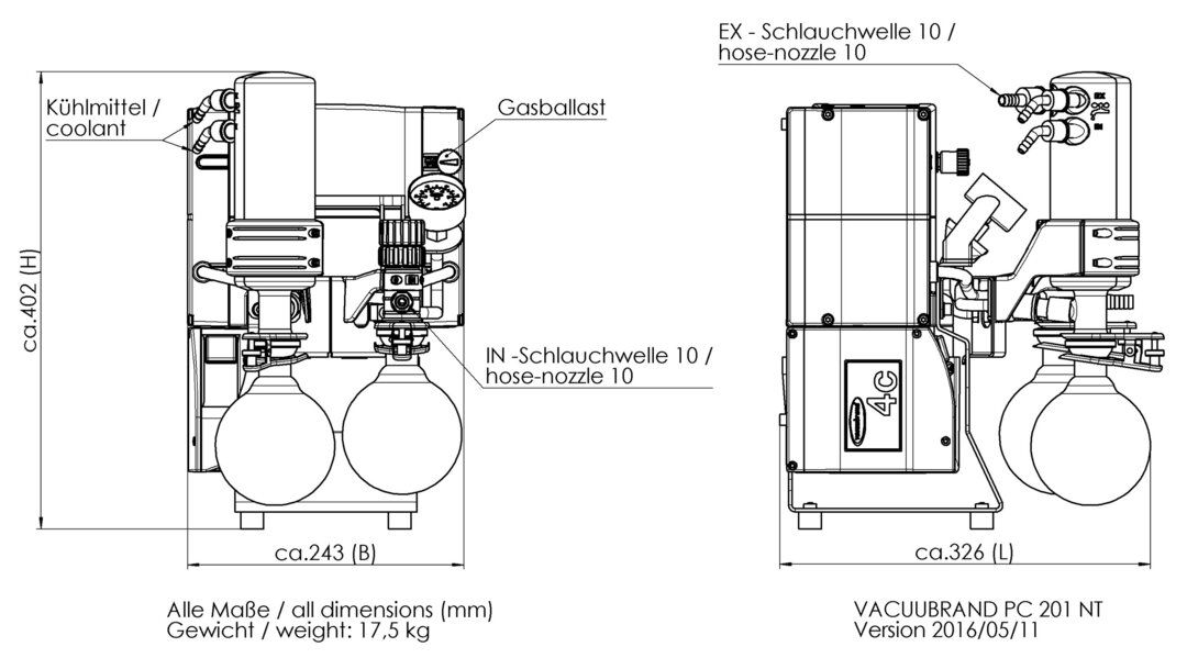 PC 201 NT, US dimensions
